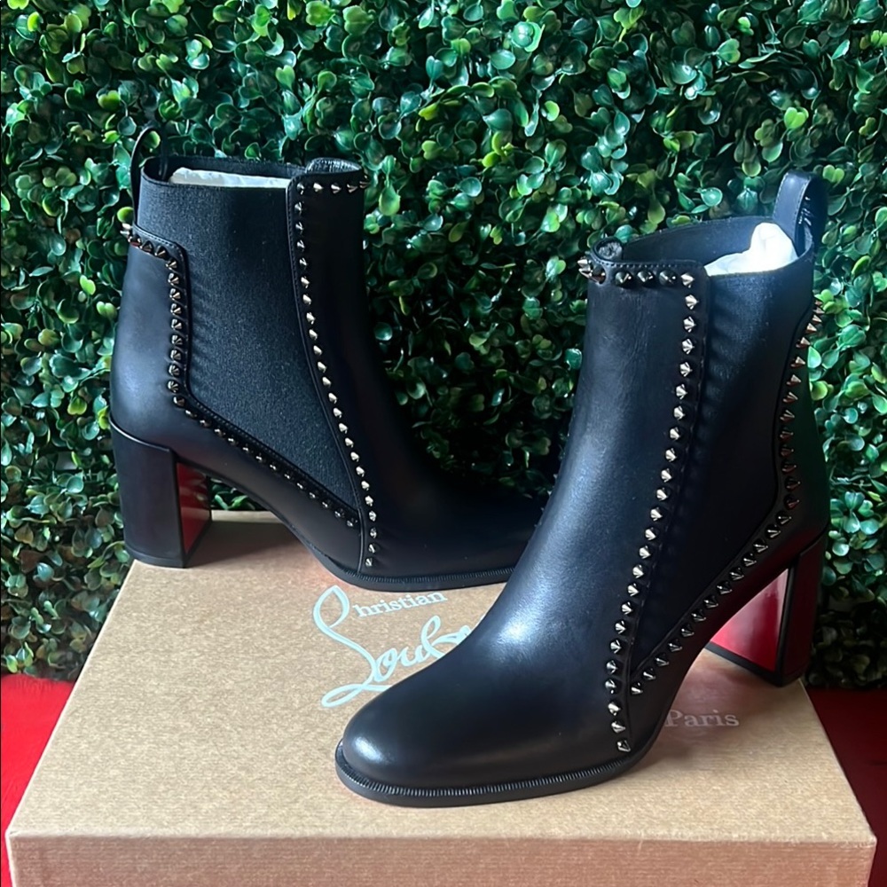 Christian Louboutin Black Ankle Booties with Stud Detailing